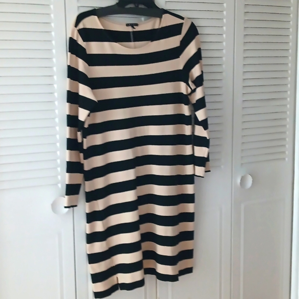 Theory Zamora Onitia Striped Shift Dress Cream and Black Size L